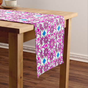 Chemin De Table Court Mandala Motif, rose chaud, noir et blanc