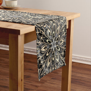 Chemin De Table Court Mandala noir et brun géométrique tribal