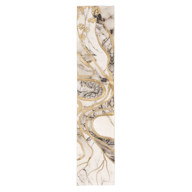 Chemin De Table Court Marbre blanc Arbre de vie Abstrait (Devant)