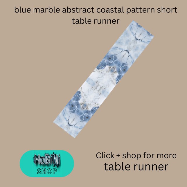 Chemin De Table Court marbre bleu abstrait motif côtier (blue marble abstract coastal pattern short table runner)