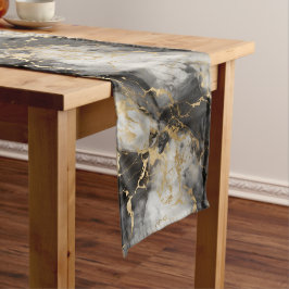 Chemin De Table Court Marbre de luxe blanc, or et noir élégant