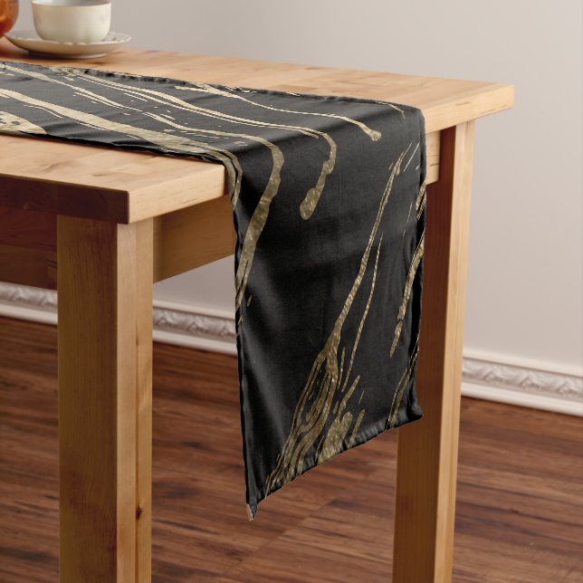 Chemin De Table Court Marbre d'or noir Abstrait moderne (In Situ)