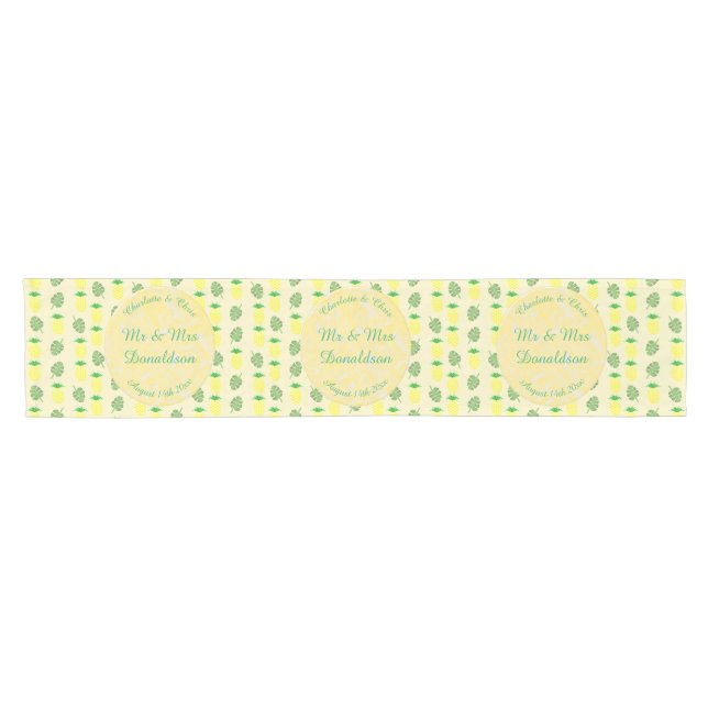 Chemin De Table Court Mariage d'été tropical Ananas et Palm Feuille (Horizontal)