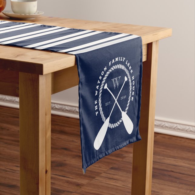 Chemin De Table Court Marine Bleu Blanc Nautique Maison du lac Monogramm (In Situ)