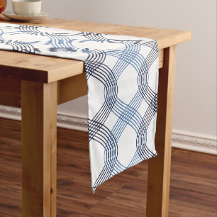 Chemin De Table Court Marine Bleue, Cobalt Interlocking Lines Table Runn