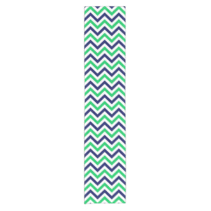 Chemin De Table Court Marine, Emeraude, Blanc Grand Chevron ZigZag Motif