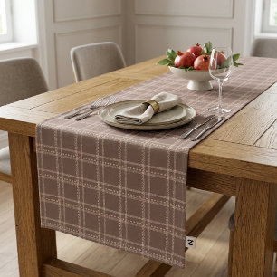 Chemin De Table Court Marron géométrique à carreaux tartan automne cosy
