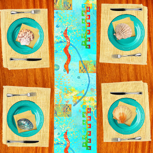 Chemin De Table Court Mayan Turquoise & Golden Misty Sky Table Runner