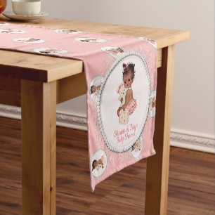 Chemin De Table Court MED vintage #222 de baby shower de filles d'ours