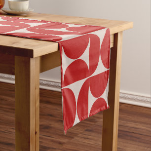 Chemin De Table Court Mi-siècle moderne Motif Abstrait Rouge