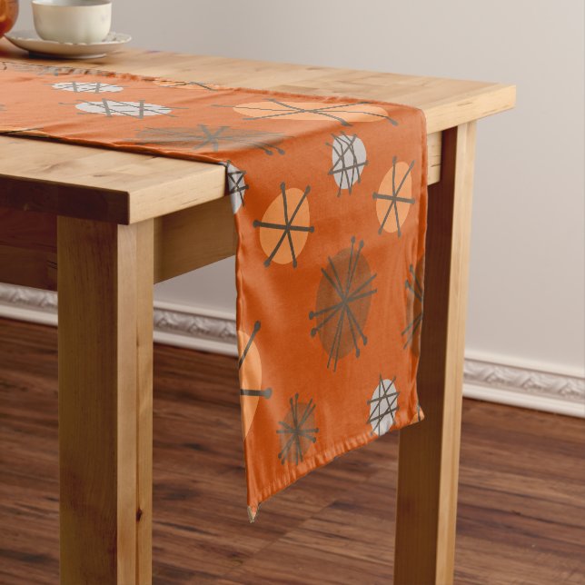 Chemin De Table Court Mi-siècle Starbursts Modernes Brûlé Orange (In Situ)