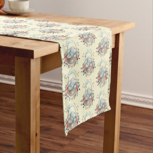 Chemin De Table Court Mignonne lapin dans un panier avec des oeufs et de