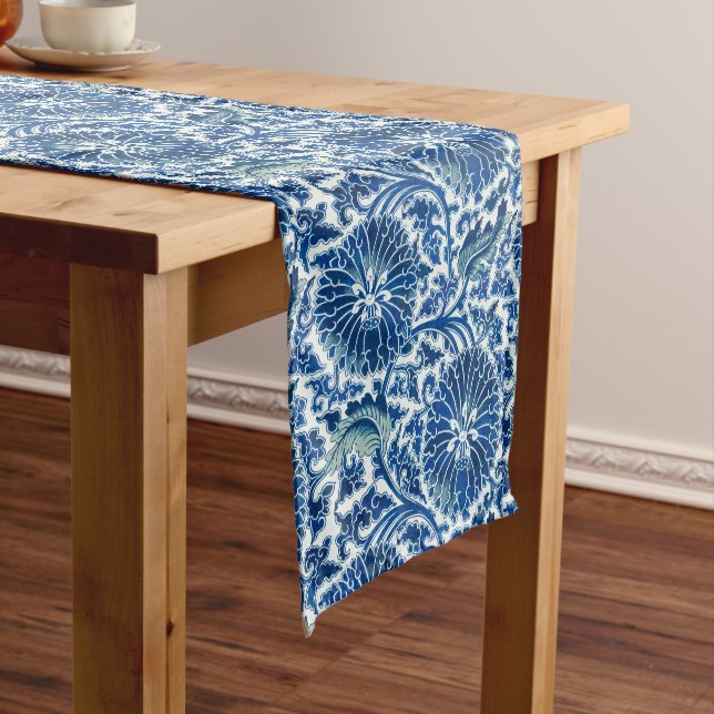 Chemin De Table Court Modèle floral chinois bleu (In Situ)