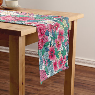 Chemin De Table Court Modèle floral chinois coloré