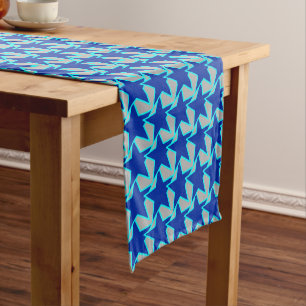 Chemin De Table Court Moderne Star Géométrique Cobalt Bleu et gris