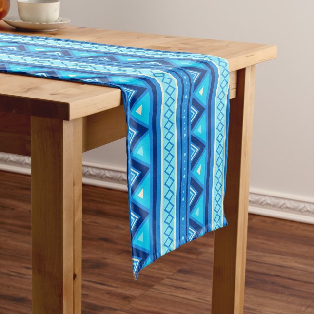 Chemin De Table Court Moderne Sud-Ouest Géométrique, Bleu & Turquoise (In Situ)