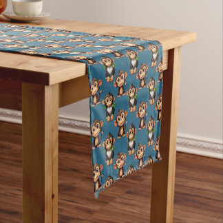 Chemin De Table Court Monkey Pattern Design Blue 