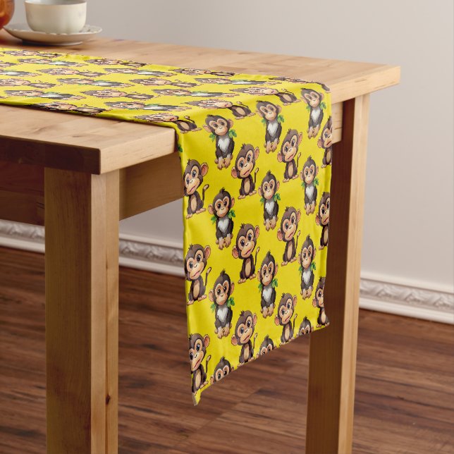 Chemin De Table Court Monkey Pattern Design Yellow  (In Situ)