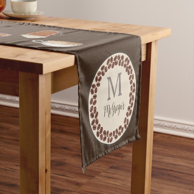 Chemin De Table Court Monogramme café amer noir Brown (In Situ)