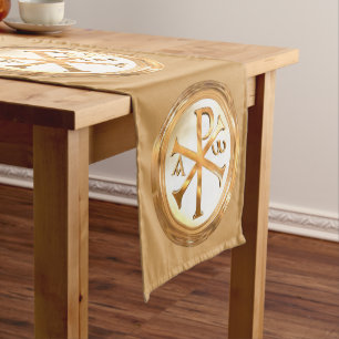 Chemin De Table Court Monogramme de Rho de Chi d'or