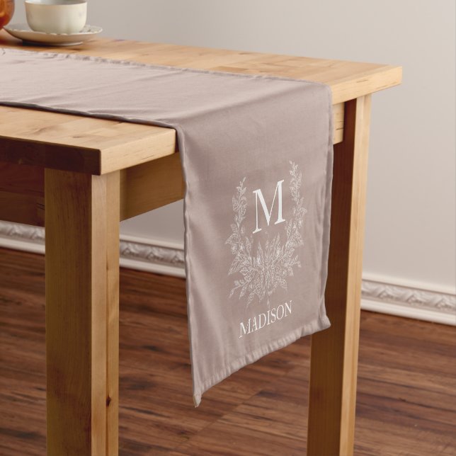 Chemin De Table Court Monogramme rustique Silver Pink personnalisé initi (In Situ)