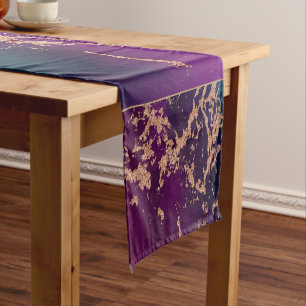 Chemin De Table Court Moody Marble   Luxe Deep Purple Turquoise Rose Gol