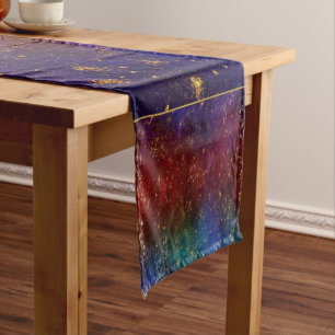Chemin De Table Court Moody Ombre   Psychedélique Grunge Gold Stardust