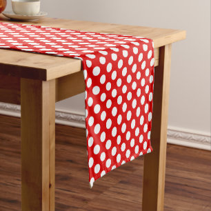 Chemin De Table Court motif à pois carrelé rouge