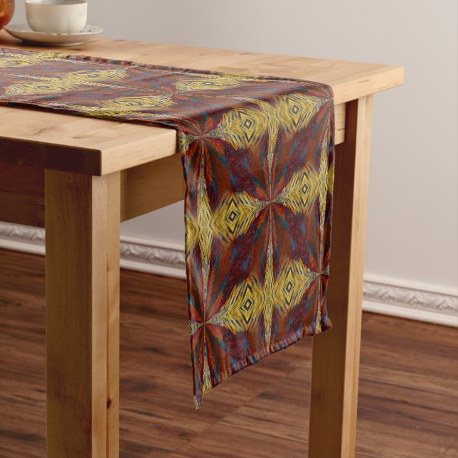 Chemin De Table Court Motif Abstrait Orange Gold Blue (In Situ)