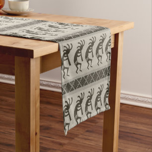 Chemin De Table Court Motif Aztèque Noir Et Gris Kokopelli