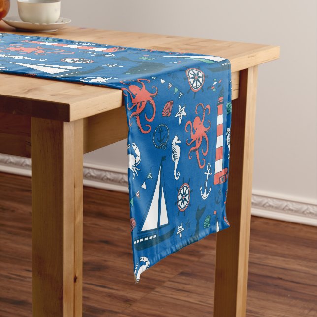 Chemin De Table Court Motif bleu blanc et orange (In Situ)