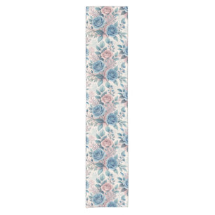 Chemin De Table Court Motif bleu et rose sur blanc doux