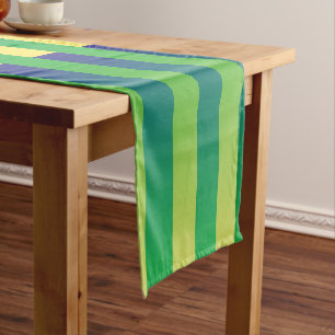 Chemin De Table Court Motif bleu jaune vert rayé