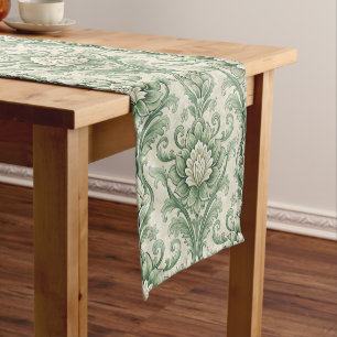 Chemin De Table Court Motif botanique vert vintage