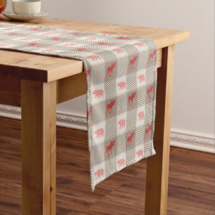 Chemin De Table Court Motif Cabine de l'ours de Tan Rouge