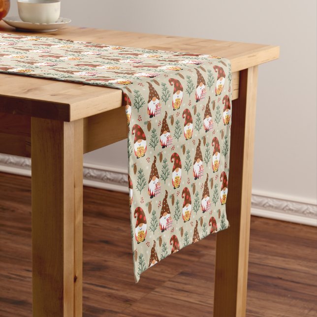 Chemin De Table Court Motif cadeau Noël Gnomes (In Situ)