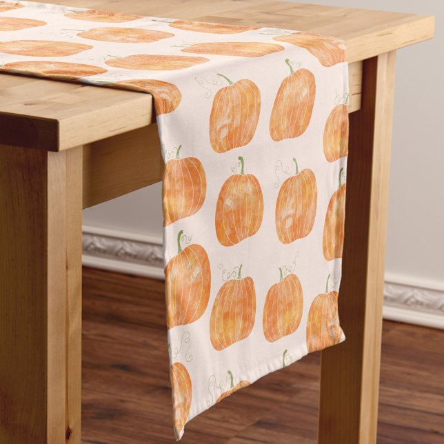 Chemin De Table Court Motif citrouille aquarelle (Pumpkin watercolor pattern burnt orange and blush pink table runner)