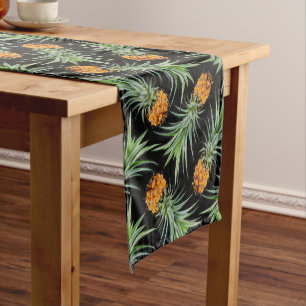 Chemin De Table Court Motif d'ananas tropical sur noir