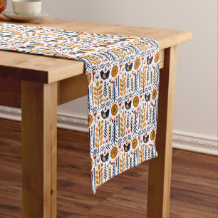 Chemin De Table Court Motif d'art populaire d'oiseau d'automne