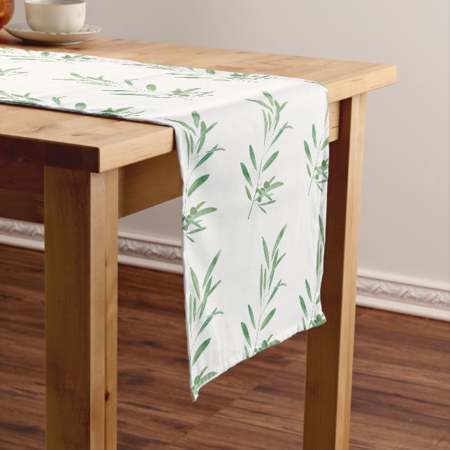 Chemin De Table Court Motif de branche d'olive aquarelle (In Situ)