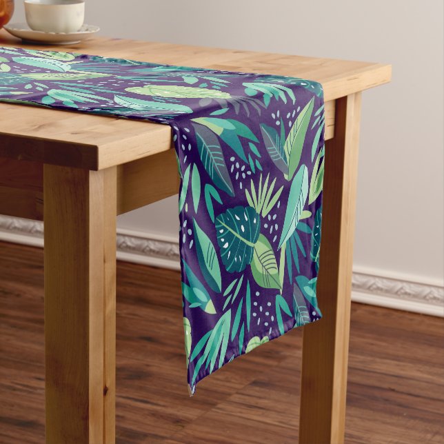 Chemin De Table Court Motif de feuilles vertes et violettes (In Situ)