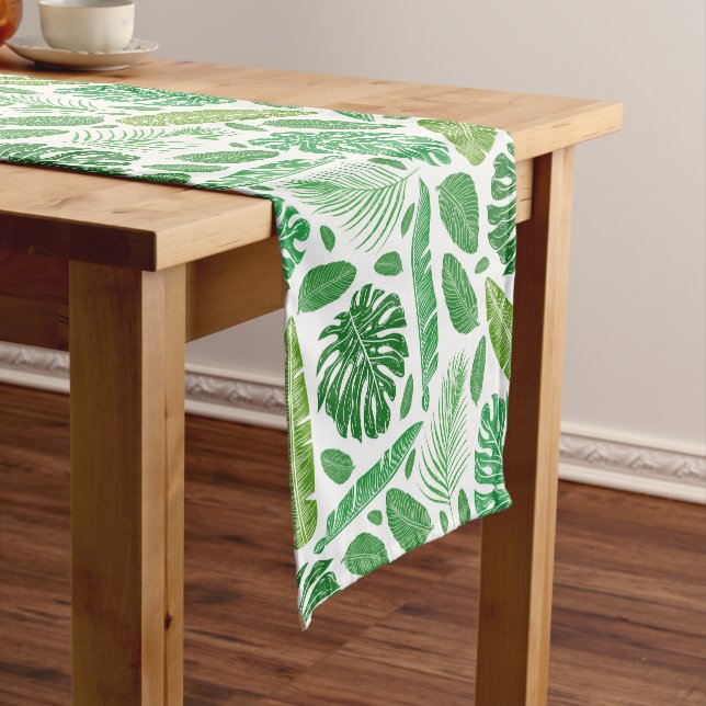 Chemin De Table Court Motif de feuilles vertes modernes tropicales (In Situ)