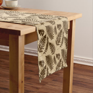 Chemin De Table Court Motif de fougère en bois, Brown beige et foncé