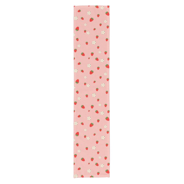 Chemin De Table Court Motif de fraises et de fleurs (Devant)