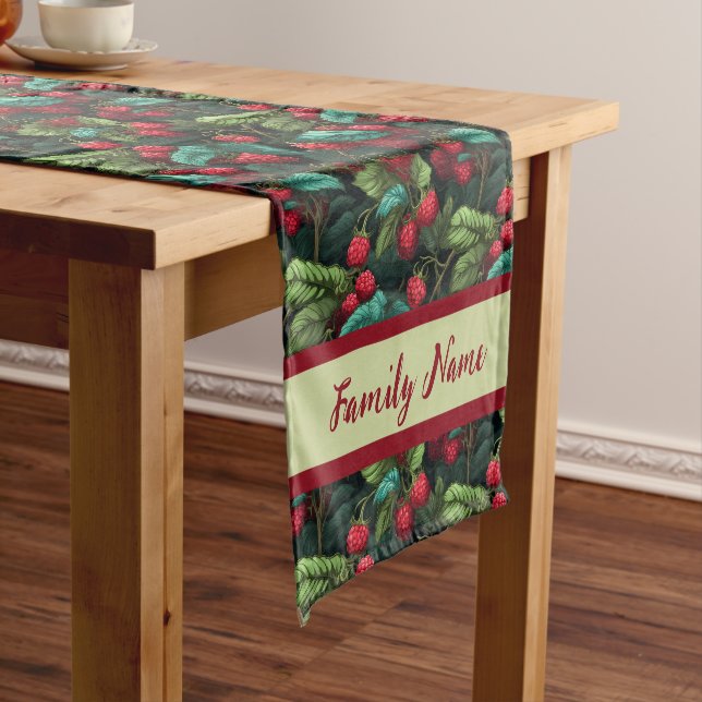 Chemin De Table Court Motif de framboise Monogramme (In Situ)