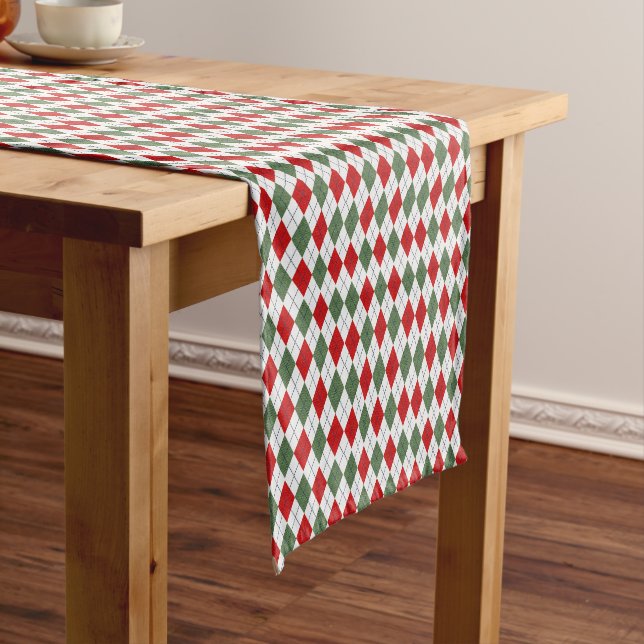 Chemin De Table Court Motif de Jacquard vert et rouge (In Situ)