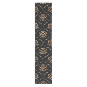 Chemin De Table Court Motif de luxe Lotus Flower - noir et or