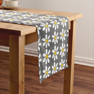 Chemin De Table Court Motif de marguerite blanc gris jaune