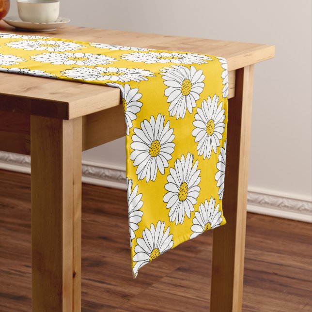 Chemin De Table Court Motif de marguerite jaune blanc 2 (In Situ)