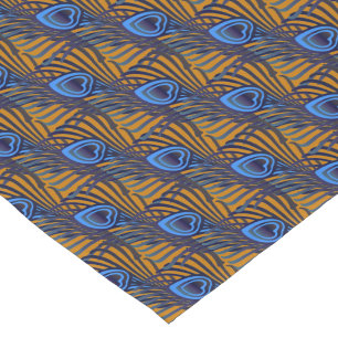 Chemin De Table Court Motif de plumes de paon bleu et orange de minuit
